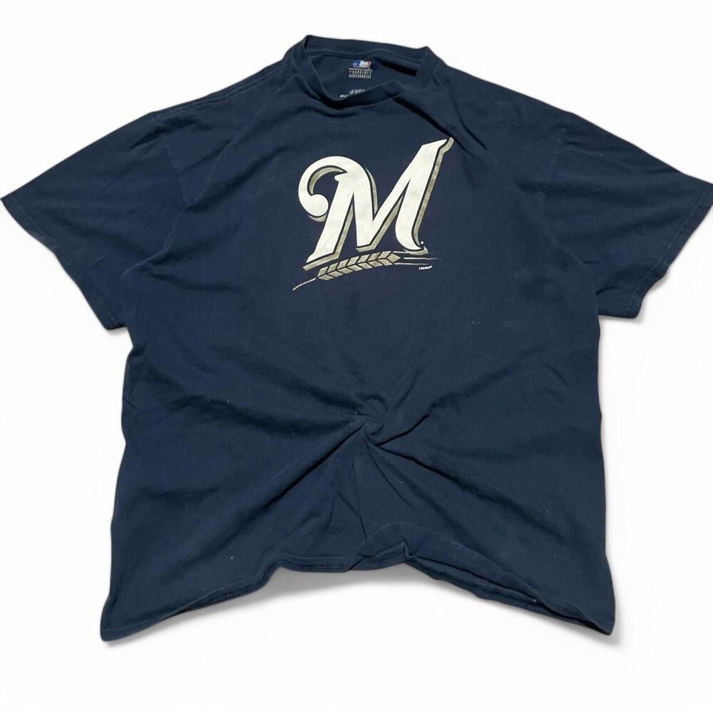 Majestic-athletic Men's Navy and Blue T-shirt